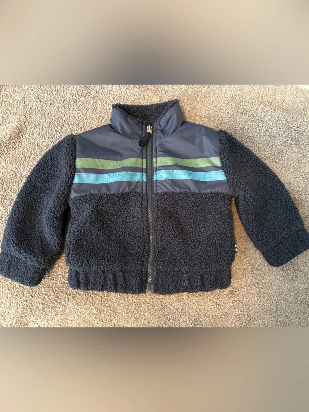 NWT Splendid Baby Boys Racing Stripe Sherpa Jacket Navy 3-6M